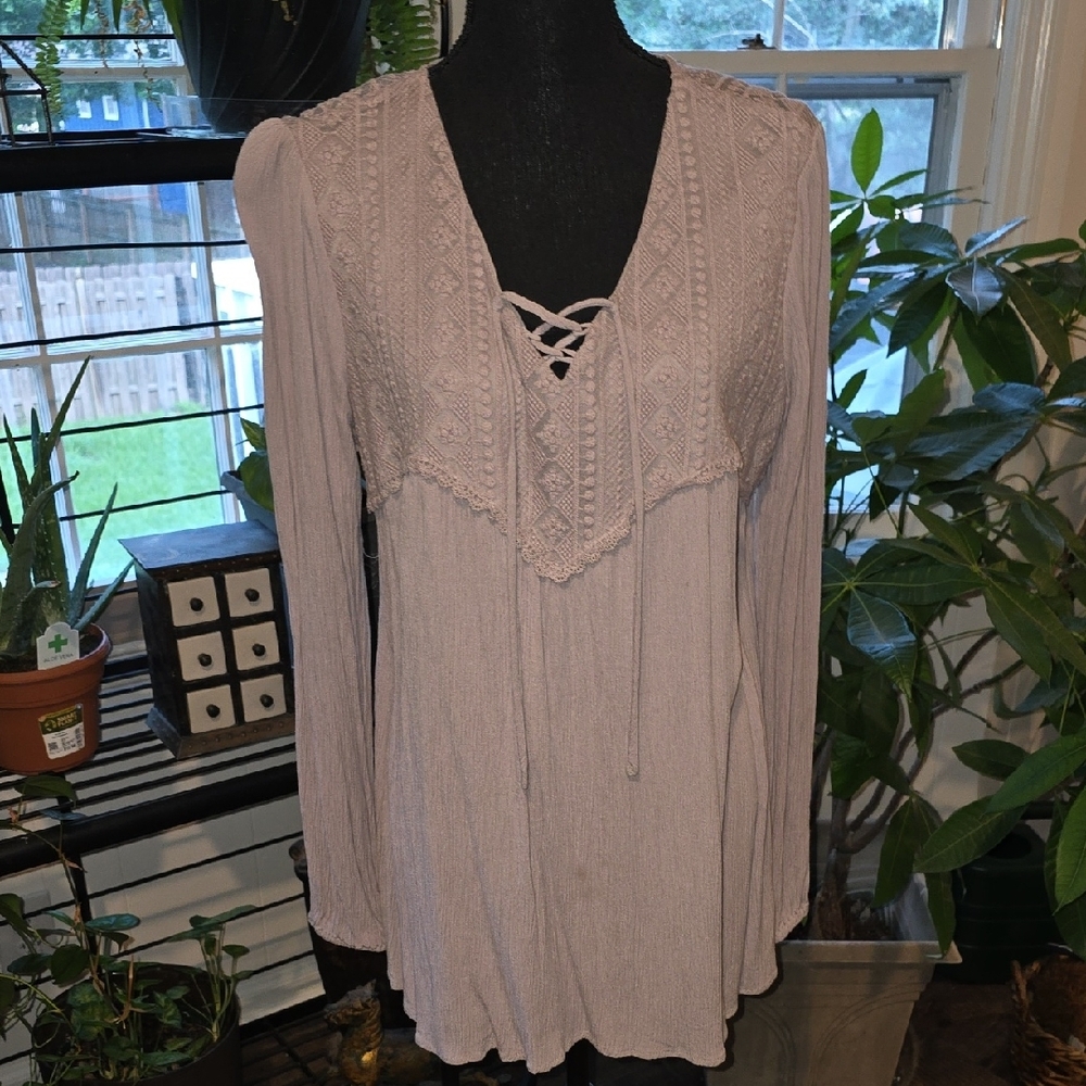 Maurices Pink Pleated Tie Front Blouse